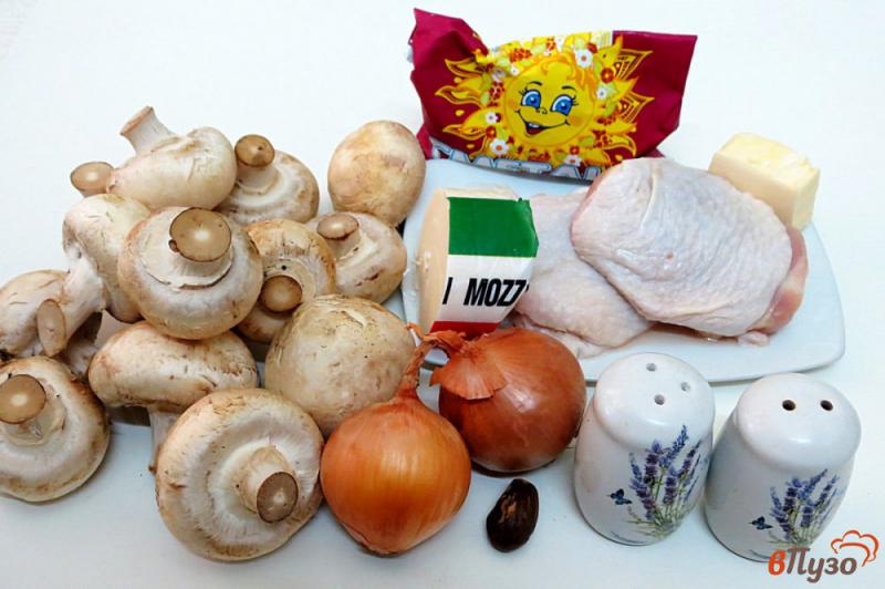 Фото приготовление рецепта: Грибной соус с куриным мясом, сыром моцарелла и сметаной шаг №1