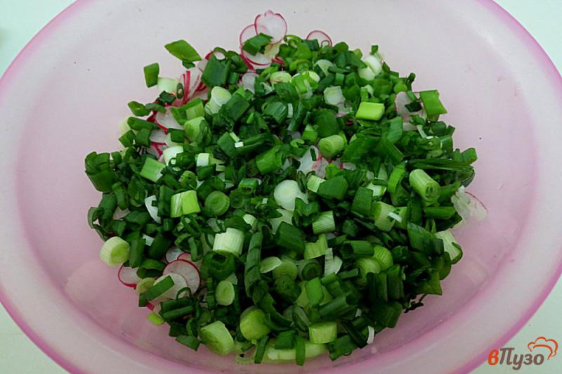 Фото приготовление рецепта: Салат из огурцов, редиса и крапивы шаг №6