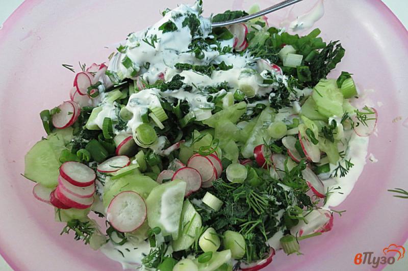 Фото приготовление рецепта: Салат из огурцов, редиса и крапивы шаг №7