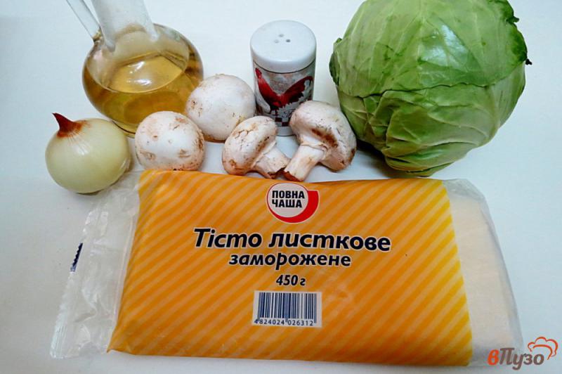 Фото приготовление рецепта: Слоёный пирог с капустой и грибами шаг №1
