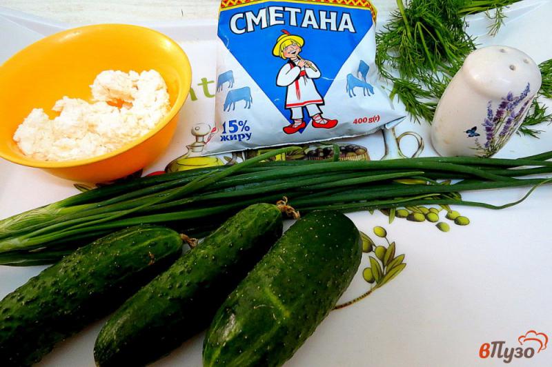 Фото приготовление рецепта: Салат из огурцов и творога шаг №1