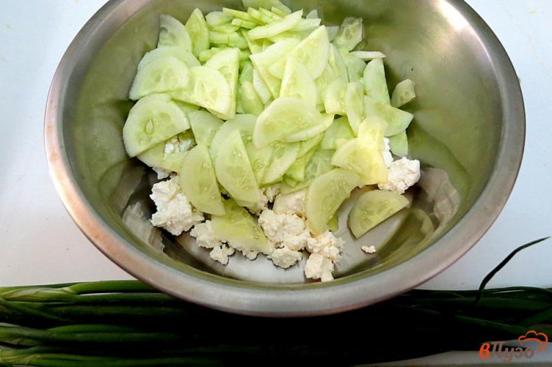 Фото приготовление рецепта: Салат из огурцов и творога шаг №2