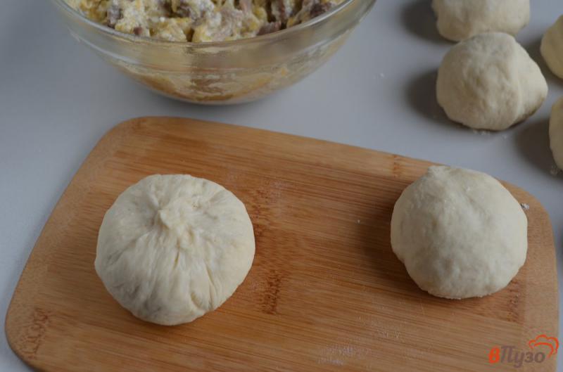 Фото приготовление рецепта: Сырные булочки с мясной начинкой шаг №8