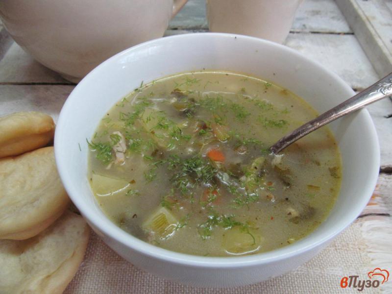 Фото приготовление рецепта: Овощной суп с овсяными хлопьями на курином бульоне шаг №9