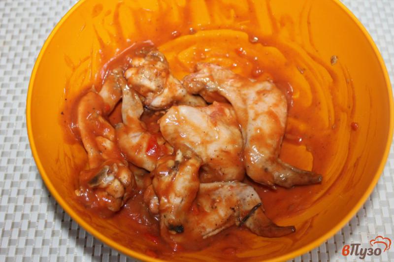Фото приготовление рецепта: Куриные крылья запеченные в томатно - медовом соусе с чили шаг №5