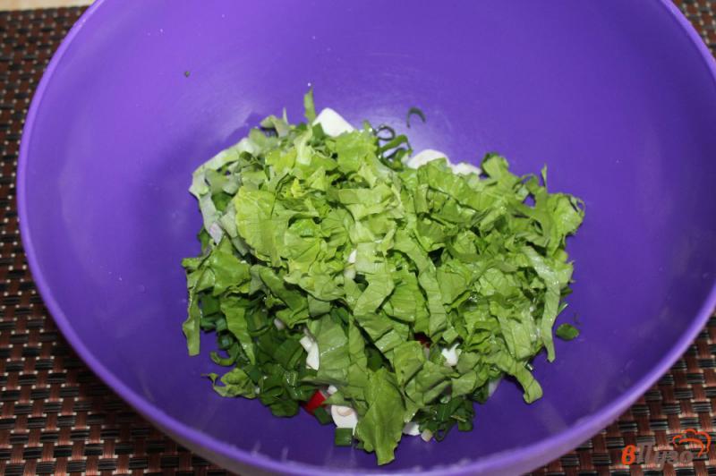 Фото приготовление рецепта: Салат из редиски и свежих шампиньонов шаг №4