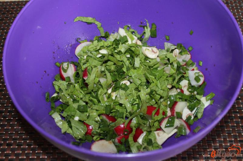 Фото приготовление рецепта: Салат из редиски и свежих шампиньонов шаг №5