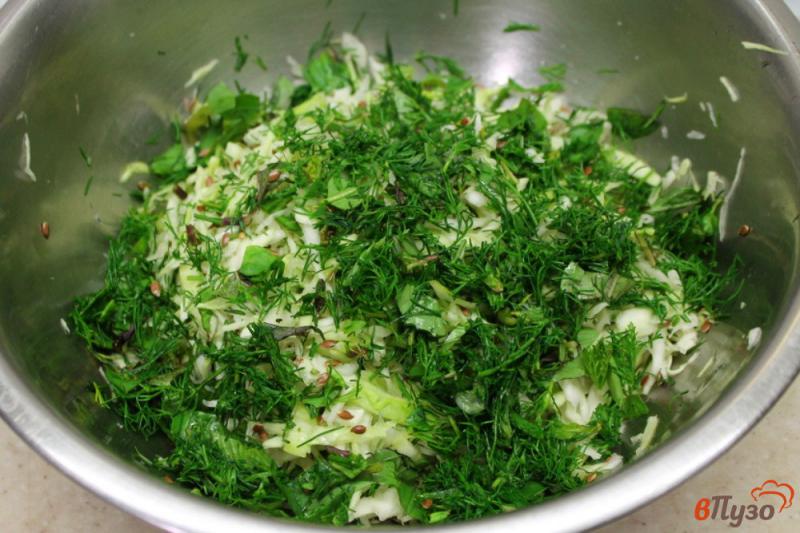 Фото приготовление рецепта: Салат из молодой капусты с семенами льна и чесноком шаг №3