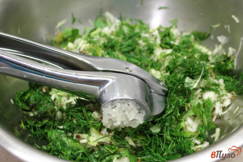 Фото приготовление рецепта: Салат из молодой капусты с семенами льна и чесноком шаг №4