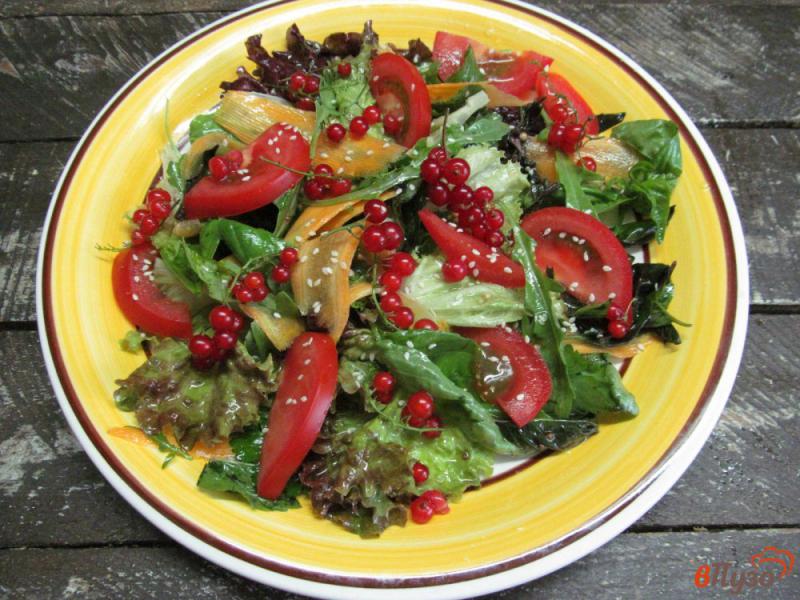 Фото приготовление рецепта: Зеленый салат с морковью помидором и красной смородиной шаг №8