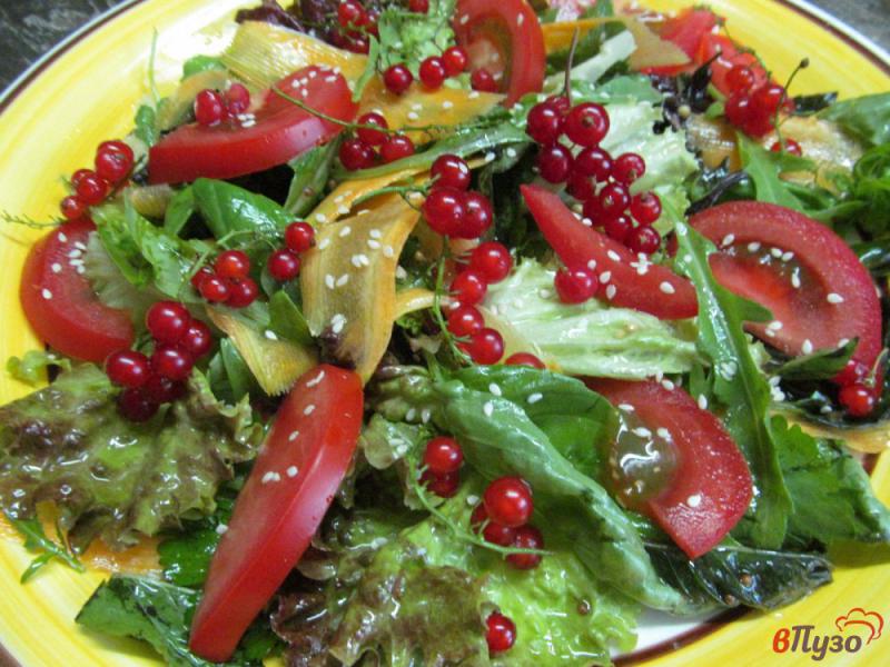 Фото приготовление рецепта: Зеленый салат с морковью помидором и красной смородиной шаг №7