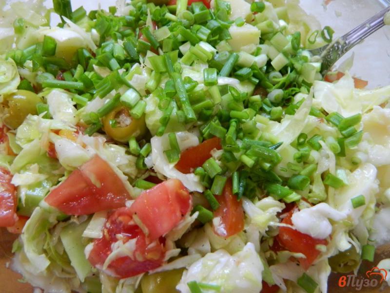 Фото приготовление рецепта: Салат с капустой, оливками и моцареллой шаг №5