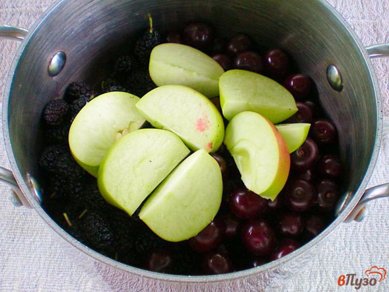 Фото приготовление рецепта: Компот из вишни, шелковицы и яблок шаг №3