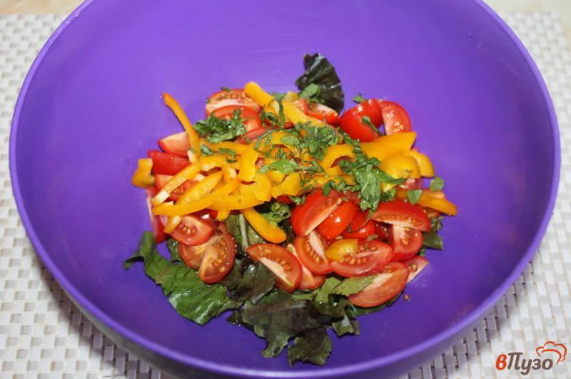 Фото приготовление рецепта: Легкий салат из помидоров черри с болгарским перцем и фетой шаг №4