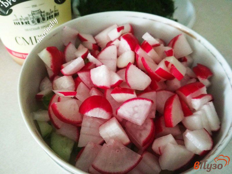 Фото приготовление рецепта: Салат из редиса с огурцом шаг №4
