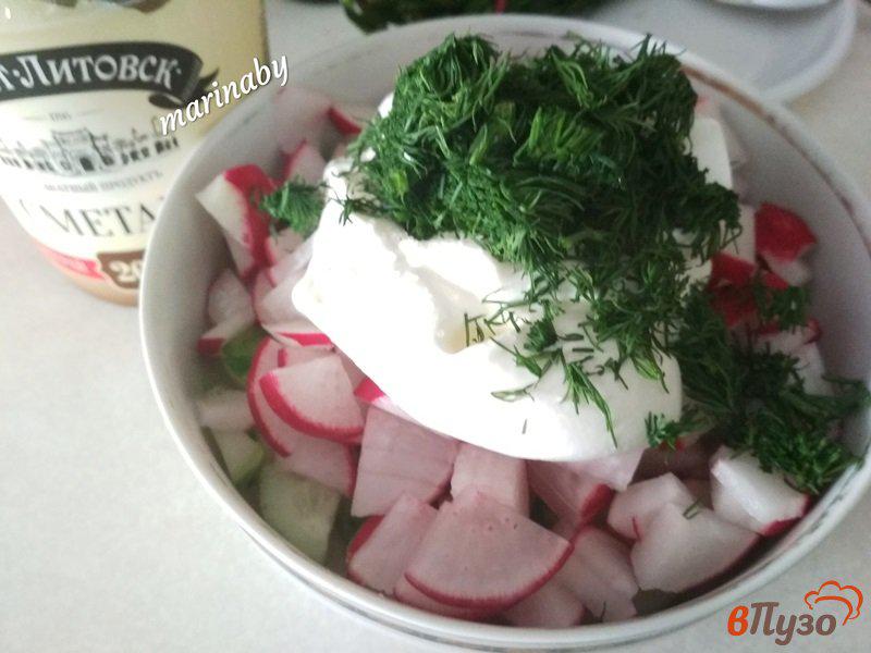 Фото приготовление рецепта: Салат из редиса с огурцом шаг №5