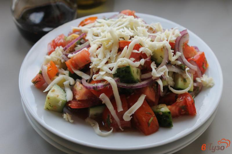 Фото приготовление рецепта: Салат из свежих овощей и сыра моцарелла в соево - кунжутной заправке шаг №3