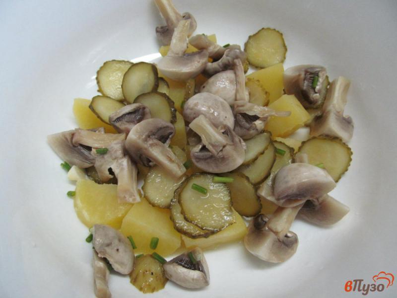 Фото приготовление рецепта: Салат с маринованными шампиньонами и огурцами шаг №3