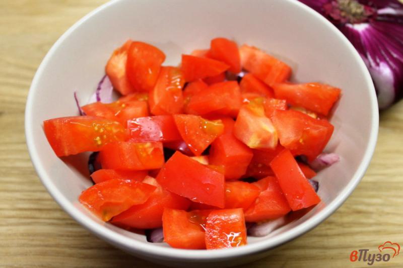 Фото приготовление рецепта: Салат из помидоров с красным луком и семечками шаг №2