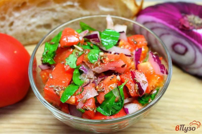 Фото приготовление рецепта: Салат из помидоров с красным луком и семечками шаг №6