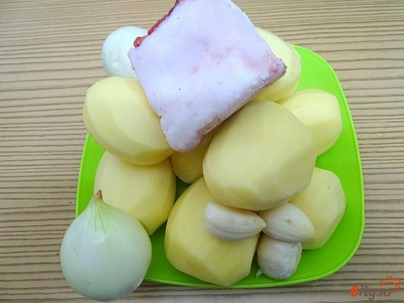 Фото приготовление рецепта: Картофель жареный с салом, луком и чесноком шаг №1