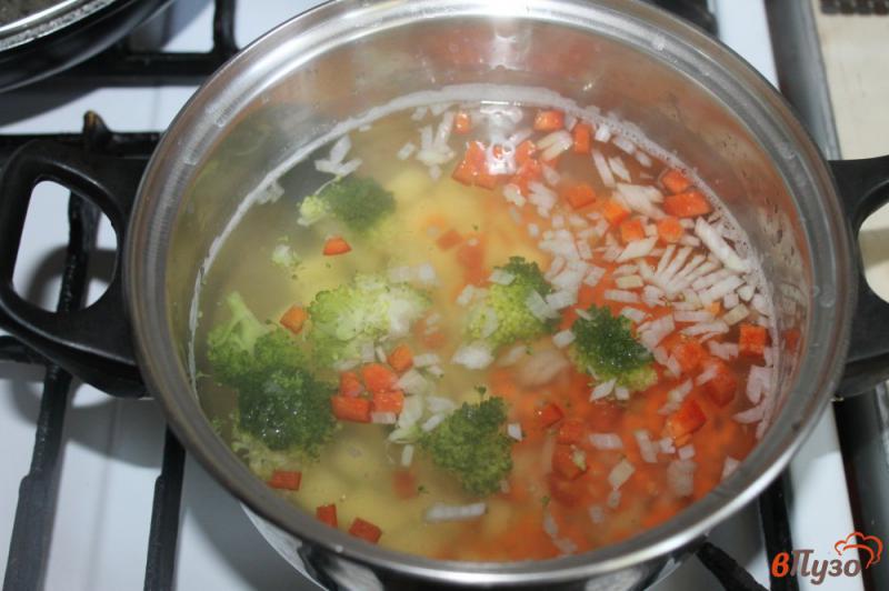 Фото приготовление рецепта: Суп с брокколи, болгарским перцем и куриными фрикадельками шаг №3