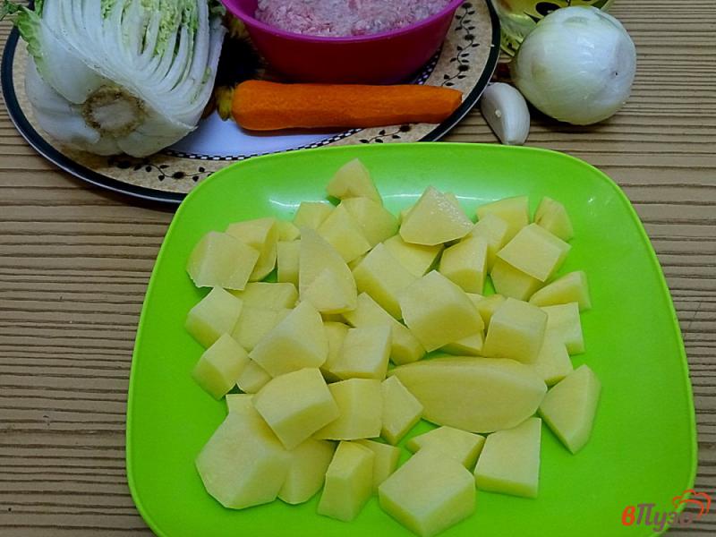 Фото приготовление рецепта: Суп с фрикадельками и пекинской капустой (без пассеровки) шаг №2