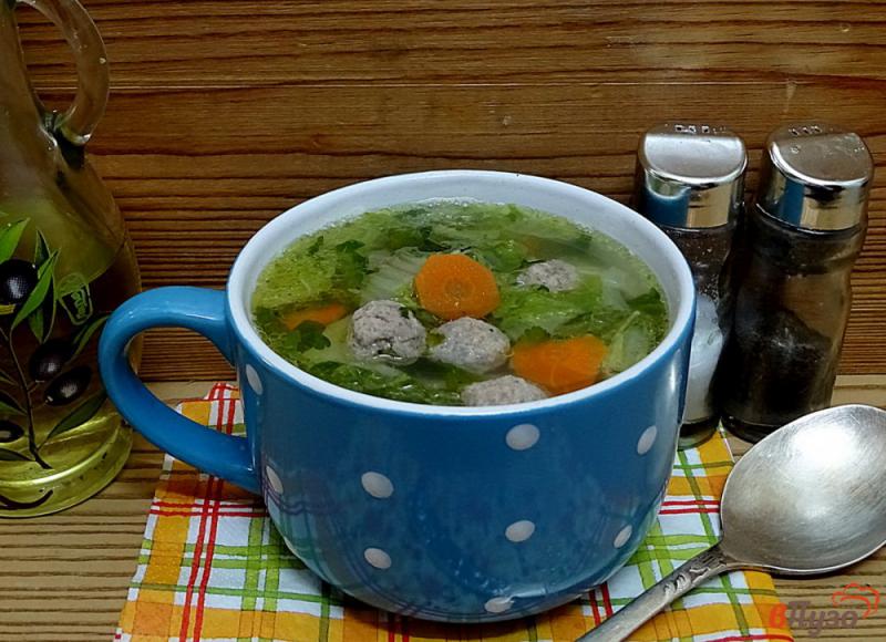 Фото приготовление рецепта: Суп с фрикадельками и пекинской капустой (без пассеровки) шаг №10