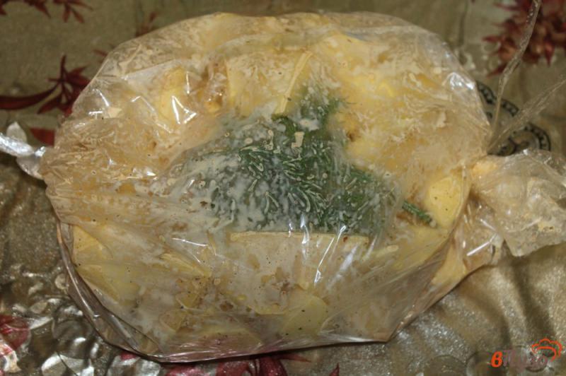 Фото приготовление рецепта: Пряный картофель с луком и укропом в рукаве шаг №6