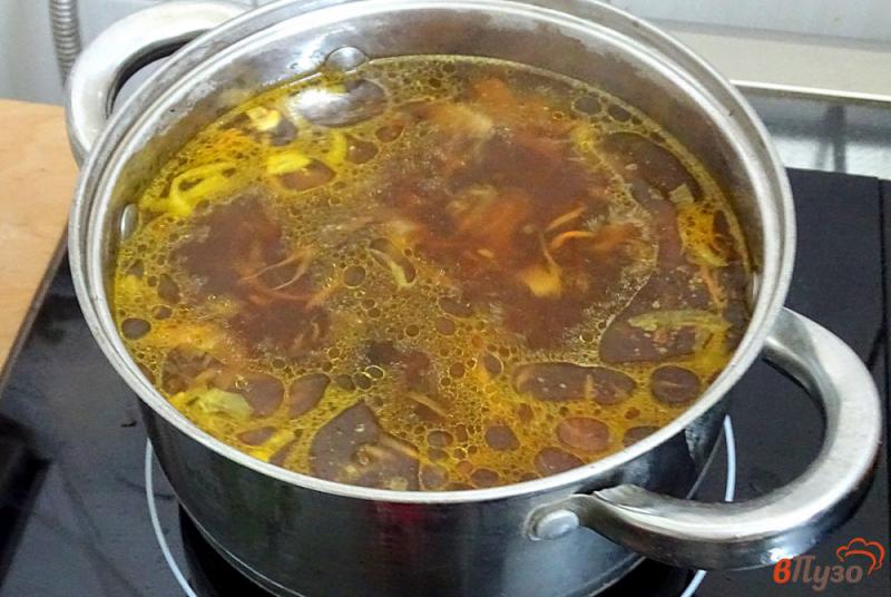 Фото приготовление рецепта: Суп-лапша из сушёных грибов и домашней лапши шаг №14