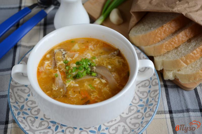 Фото приготовление рецепта: Суп с вешенкой, рисом и яйцом шаг №11