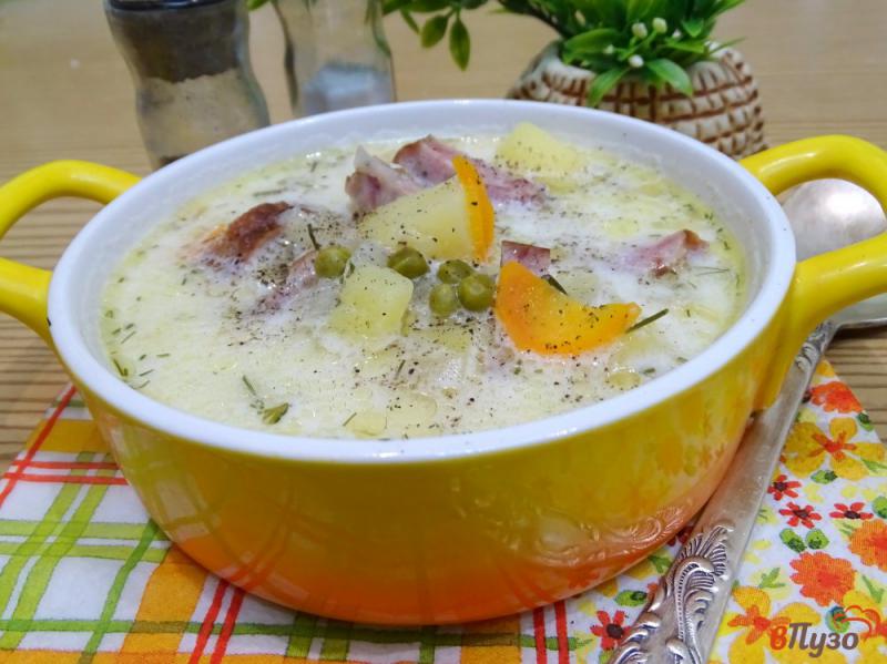 Фото приготовление рецепта: Суп с копчёной колбасой и плавленым сыром шаг №9