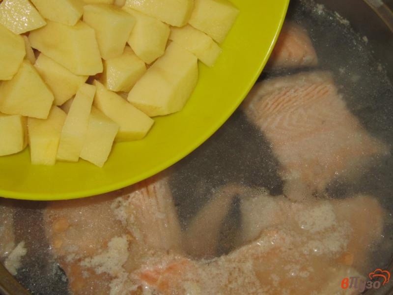 Фото приготовление рецепта: Суп из хребтов семги с шампиньонами шаг №2
