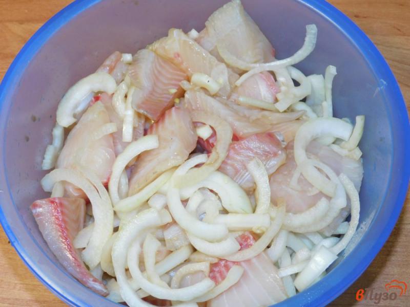 Фото приготовление рецепта: Запеченная рыба с луком и помидорами шаг №2