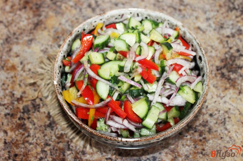 Фото приготовление рецепта: Салат из болгарского перца и свежего огурца шаг №5
