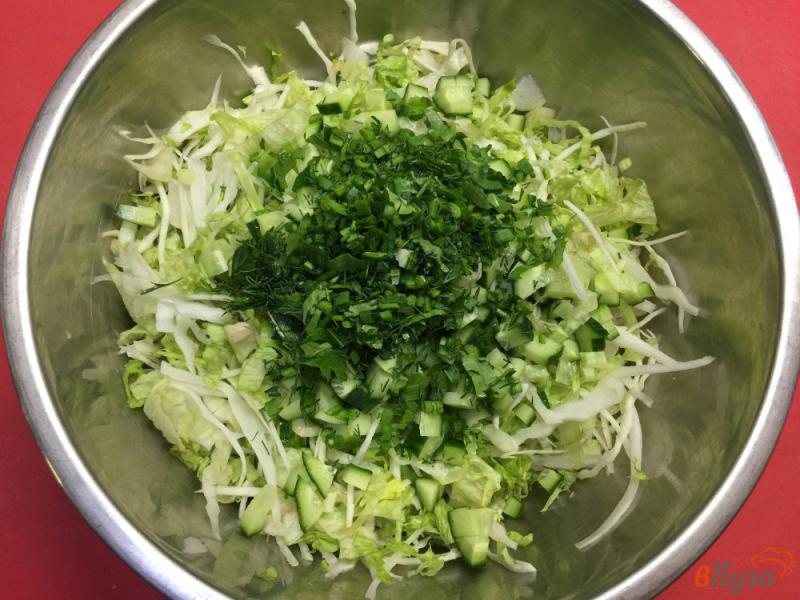 Фото приготовление рецепта: Салат из белокочанной капусты и зелени шаг №3