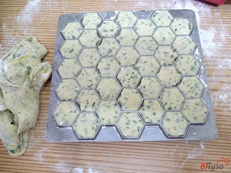Фото приготовление рецепта: Зелёные пельмени со шпинатом и мясной начинкой шаг №9