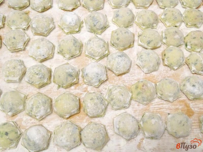 Фото приготовление рецепта: Зелёные пельмени со шпинатом и мясной начинкой шаг №10