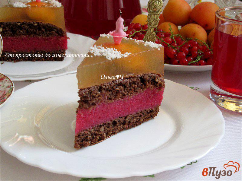 Фото приготовление рецепта: Шоколадный торт с вишневым муссом и абрикосами в желе шаг №12