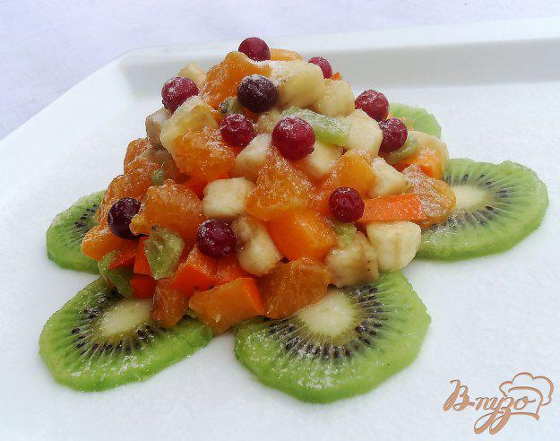 фото рецепта: Салат фруктовый с мандаринами, хурмой, бананами и киви