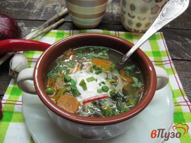 фото рецепта: Овощной суп с вермишелью на курином бульоне