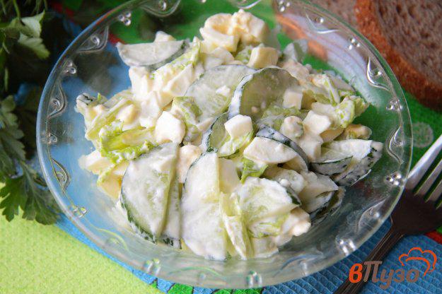 фото рецепта: Салат из яиц, огурца и листьев салата