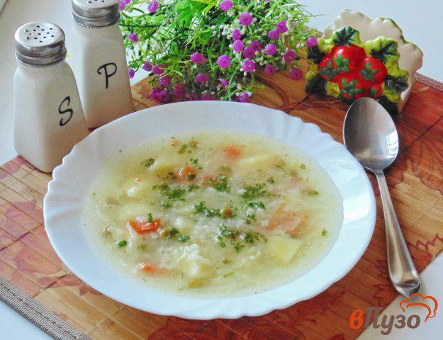 фото рецепта: Овощной суп с рисом и зеленым горошком