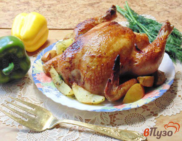 фото рецепта: Курица запеченная с яблоками в духовке