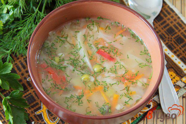 фото рецепта: Овощной суп с рисом и зеленым горошком в мультиварке