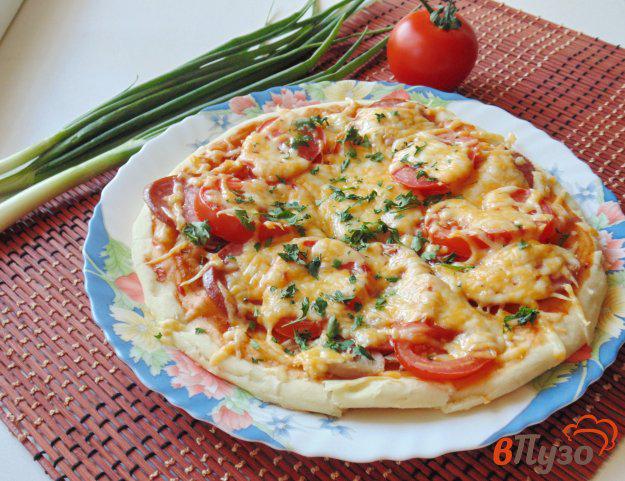 фото рецепта: Пицца с отварной курицей и салями