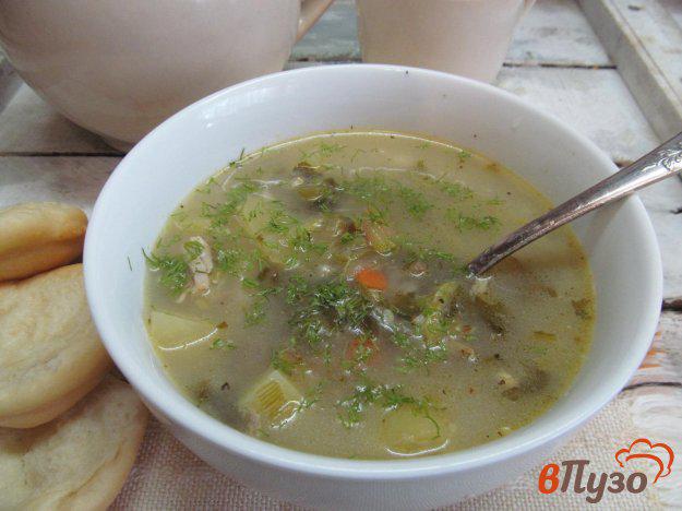 фото рецепта: Овощной суп с овсяными хлопьями на курином бульоне