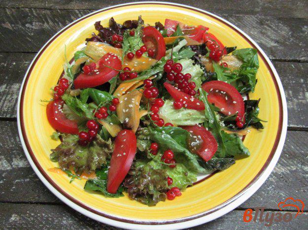 фото рецепта: Зеленый салат с морковью помидором и красной смородиной