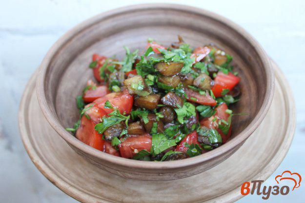 фото рецепта: Теплый салат из жареных баклажанов, помидоров и зелени