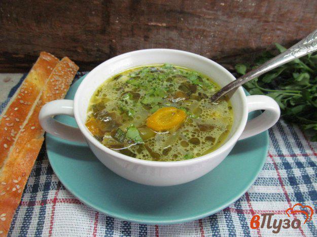 фото рецепта: Куриный суп со спаржевой фасолью и щавелем